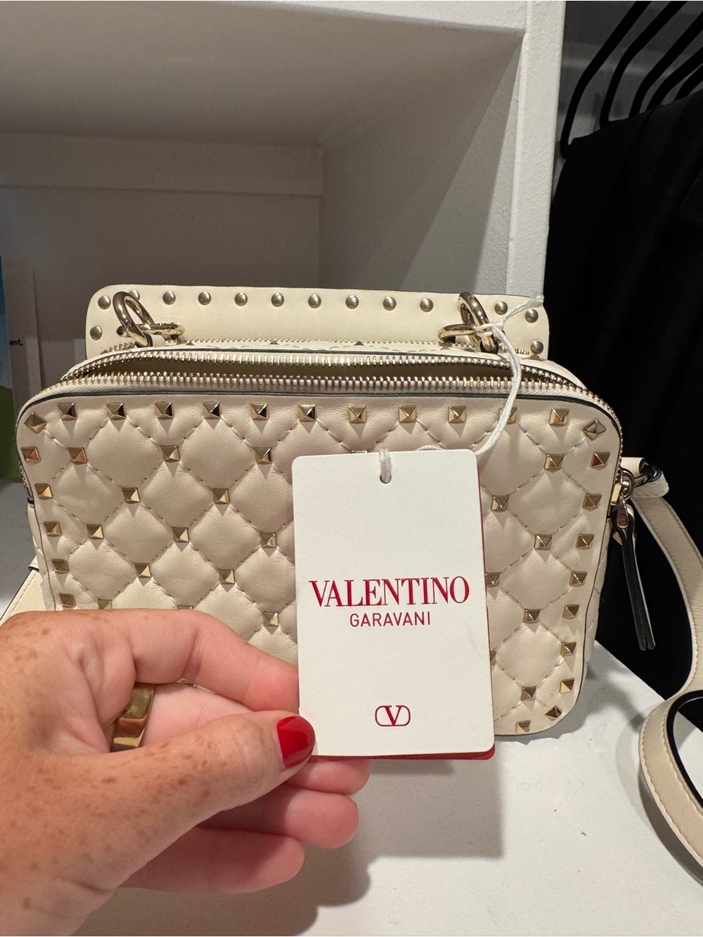 Valentino Garavani Cream Quilted Rockstud Crossbody Bag NEW WITH TAGS